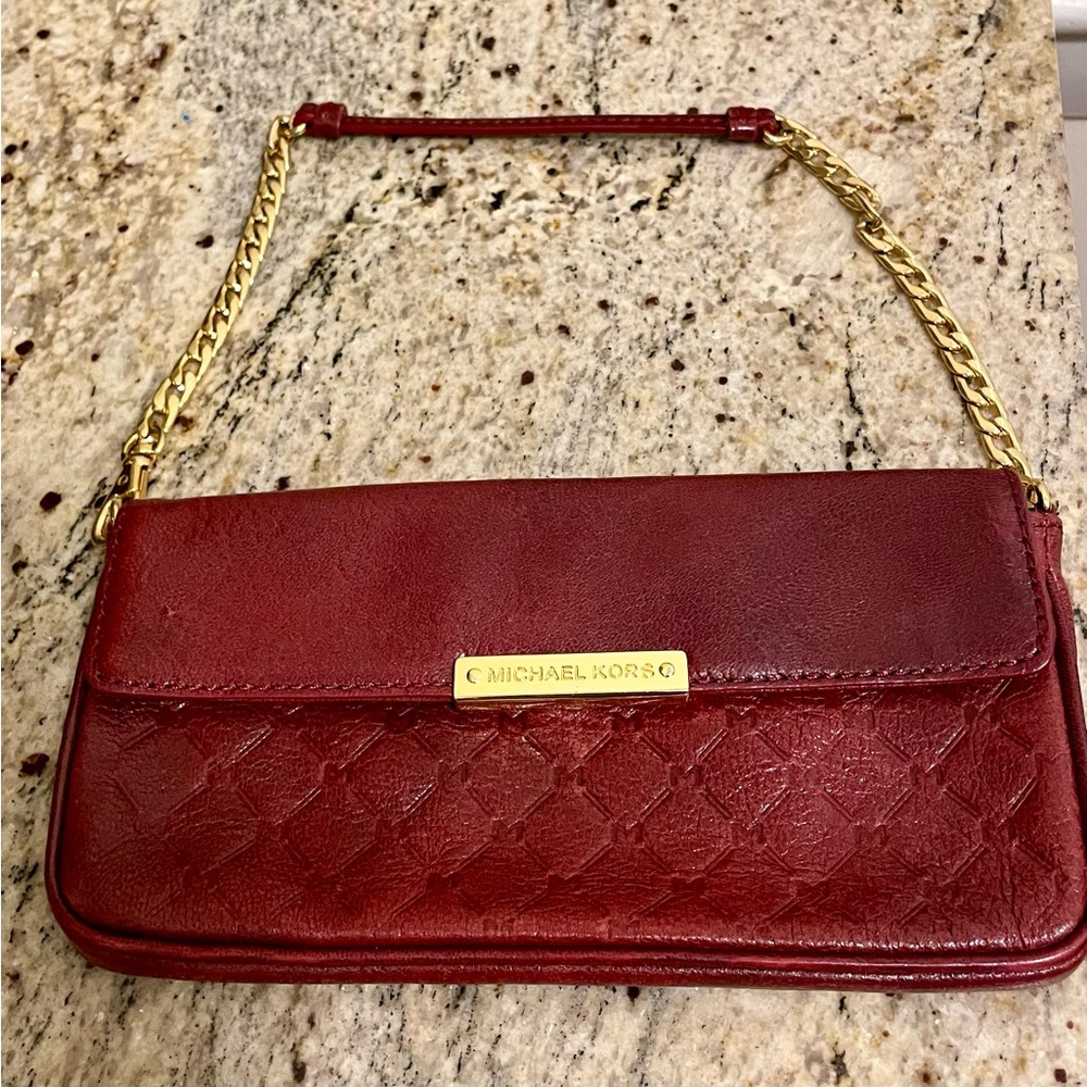Michael Kors Burgandy Quilted Leather Shoulder Bag with Gold Chain & Logp